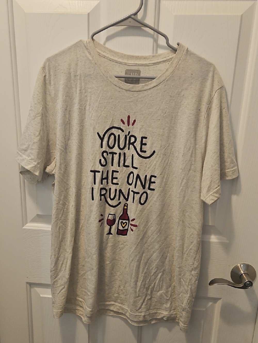 Heathered Cream Graphic Tee - "You're Still The One I Run To" Funny Wine Tee